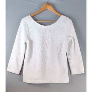 Banana Republic White Jacquart Knit Tunic Top Quilted Scoop Back 3/4 Sleeve Boho